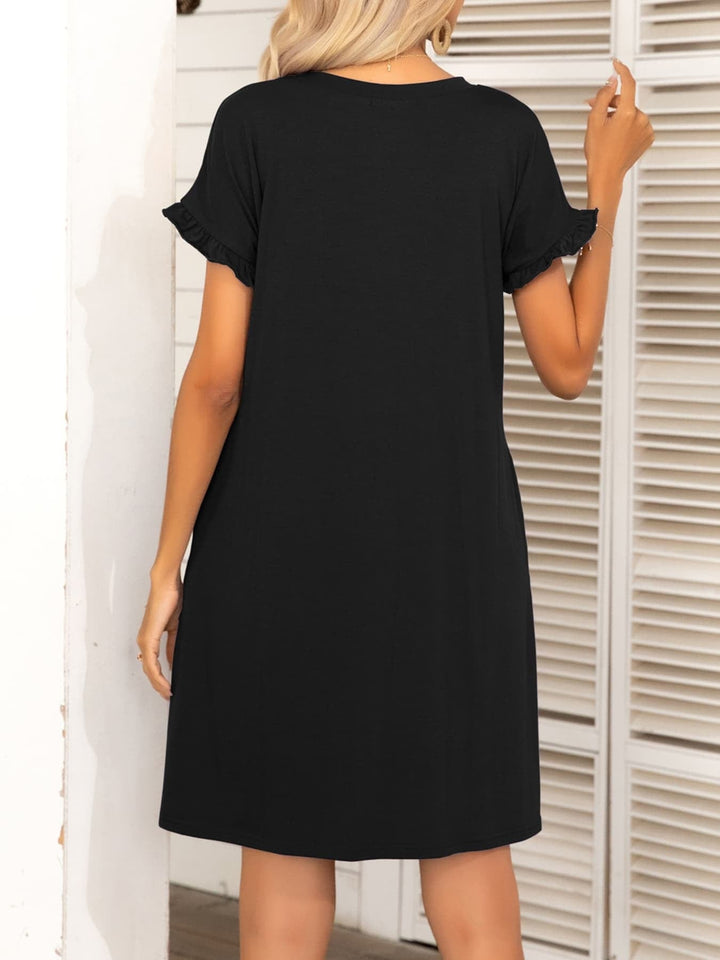 Round Neck Flounce Sleeve Dress with Pockets - Runway Frenzy 