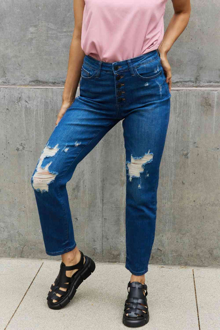 Judy Blue Melanie Full Size High Waisted Distressed Boyfriend Jeans Trendsi