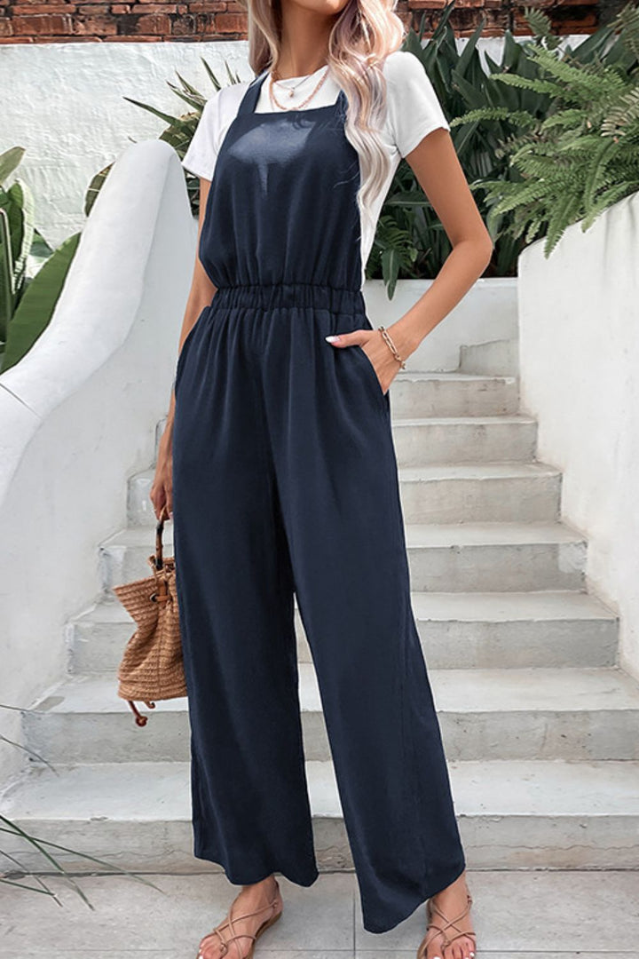 Elastic Waist Overalls with Pockets - Runway Frenzy