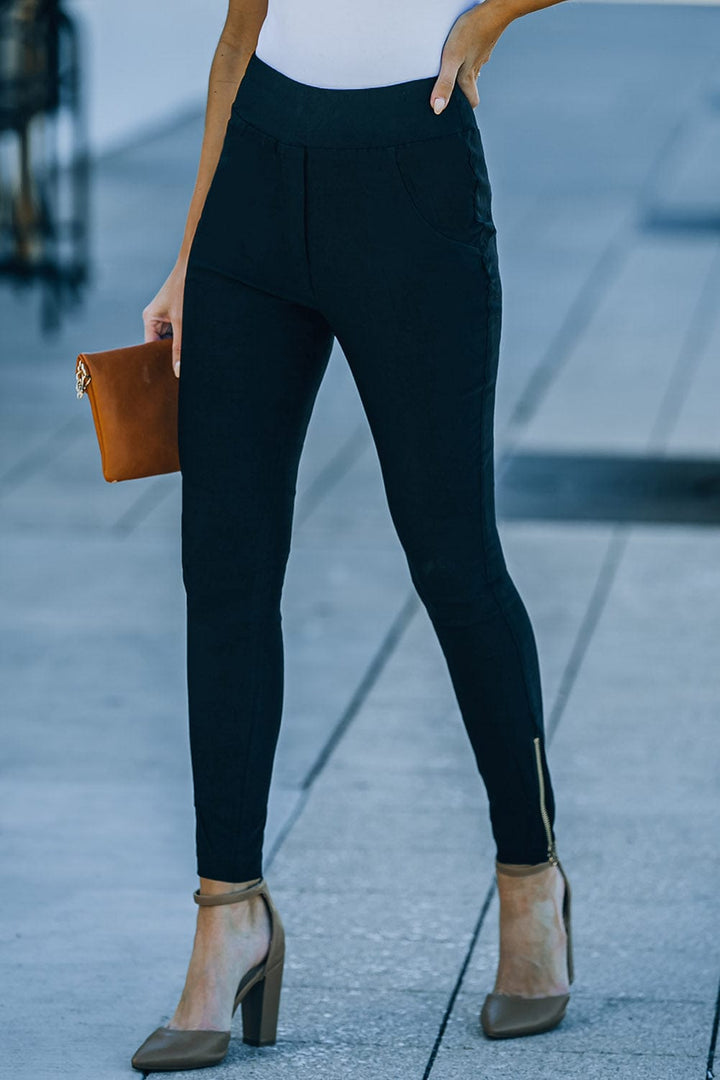 Zipper Ankle High Waist Skinny Pants - Runway Frenzy 