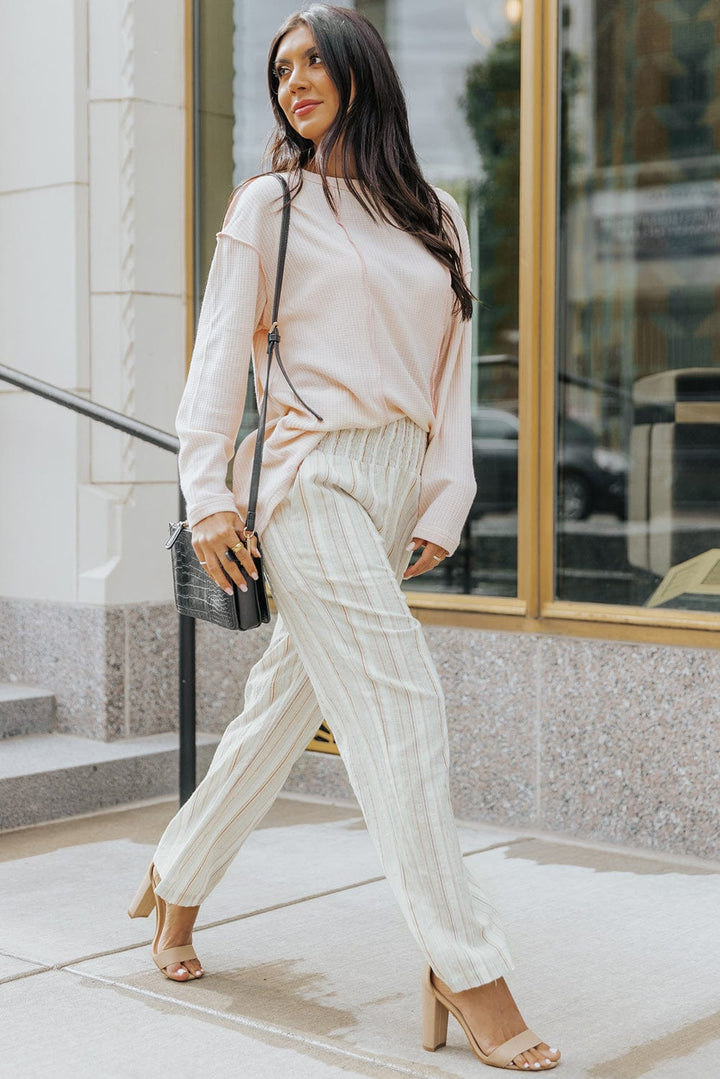 Striped Smocked Waist Wide Leg Pants - Runway Frenzy 