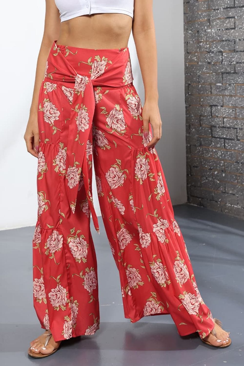 Printed High-Rise Tied Culottes - Runway Frenzy 