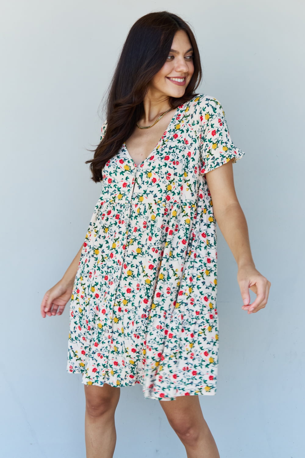 Ninexis Follow Me Full Size V-Neck Ruffle Sleeve Floral Dress - Runway Frenzy 