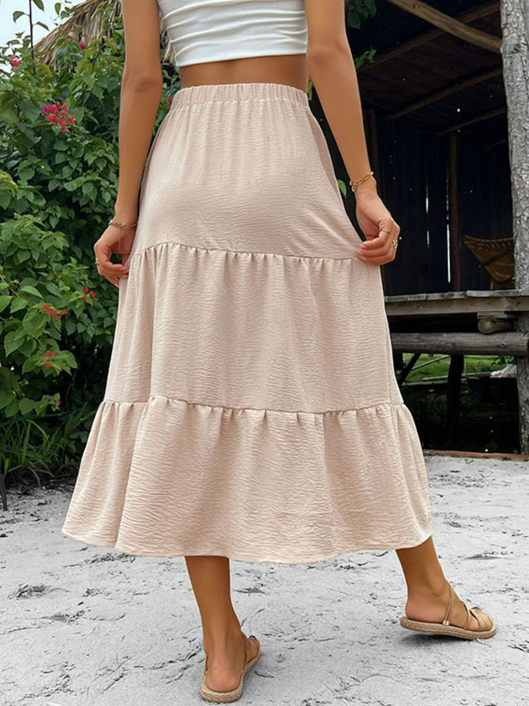 Button Down Tiered Midi Skirt - Runway Frenzy