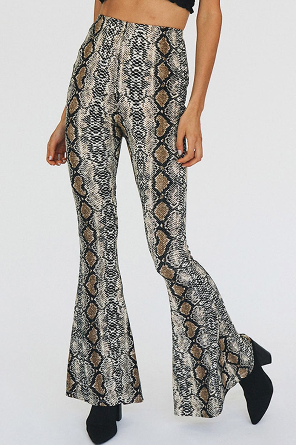 Snakeskin Print Flare Pants - Runway Frenzy 