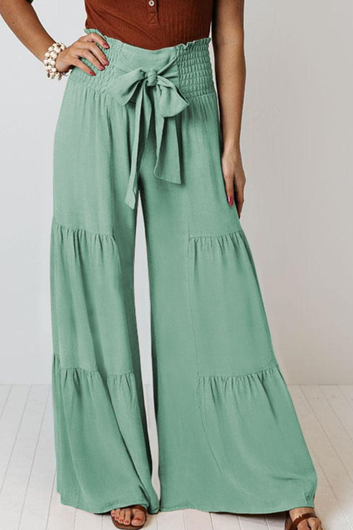 Tie Front Smocked Tiered Culottes - Runway Frenzy 