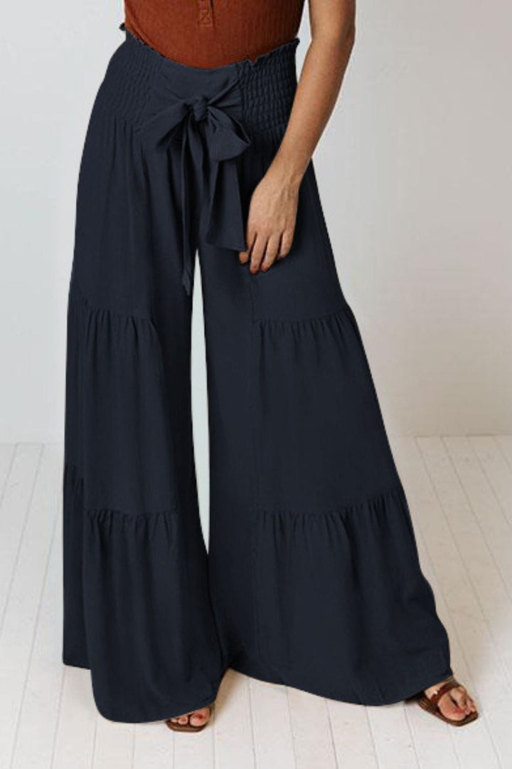 Tie Front Smocked Tiered Culottes - Runway Frenzy 