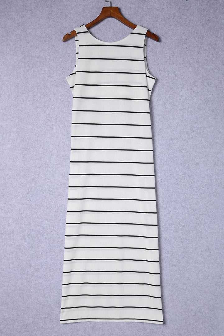 Striped Slit Sleeveless Maxi Dress - Runway Frenzy 