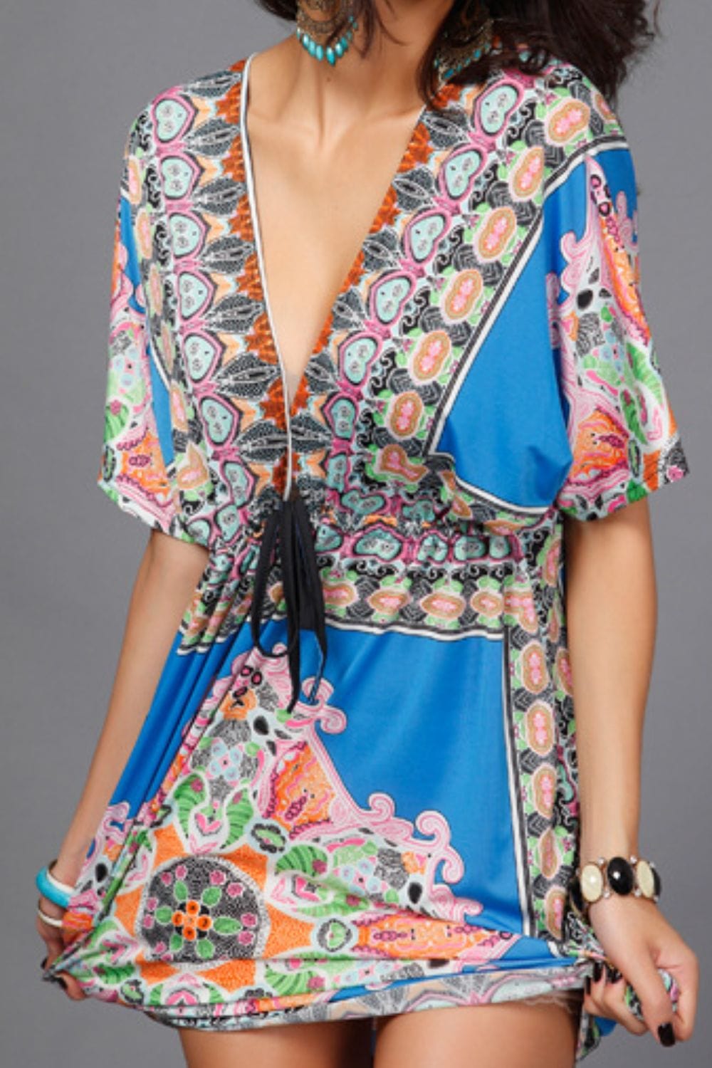 Printed Deep V Mini Dress - Runway Frenzy 