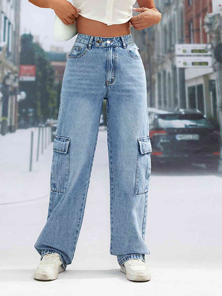 Pocketed Long Jeans Trendsi