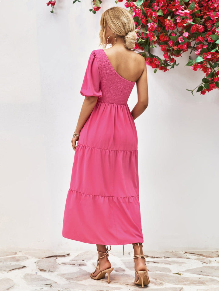 Smocked One-Shoulder Midi Dress - Runway Frenzy 