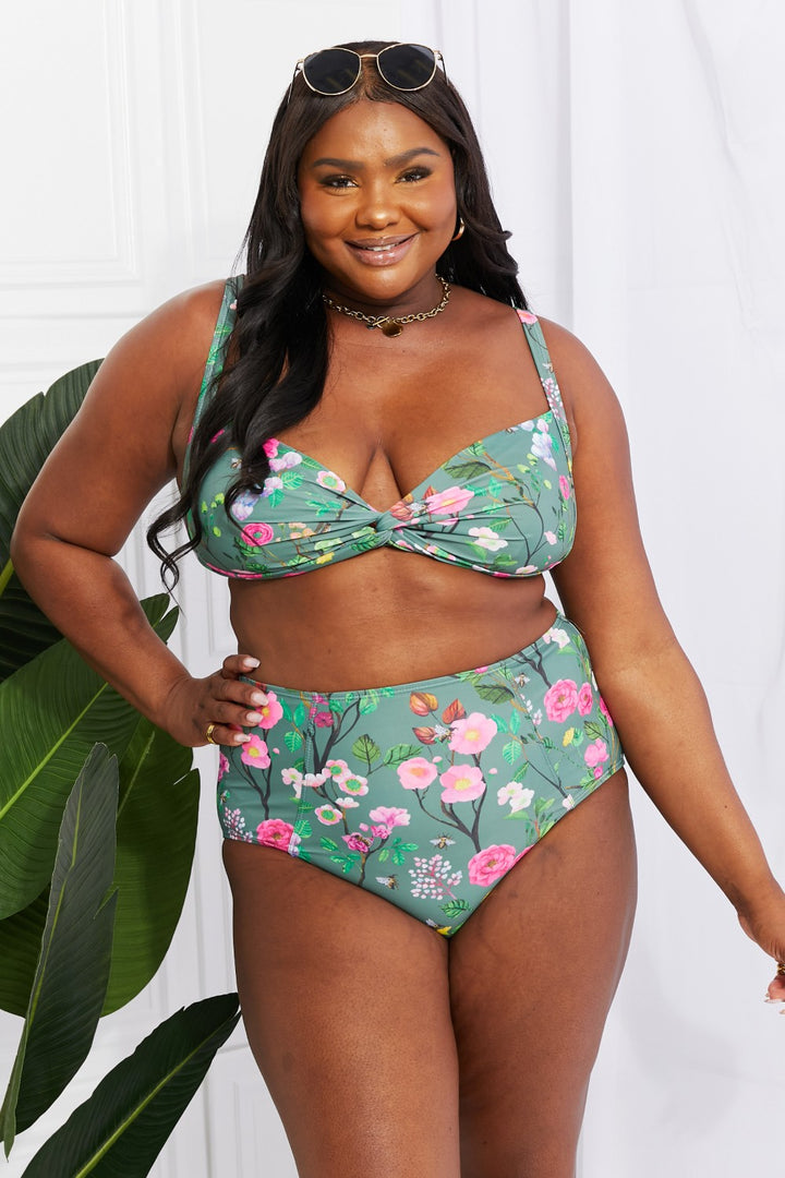 Marina West Swim Take A Dip Twist High-Rise Bikini in Sage - Runway Frenzy 