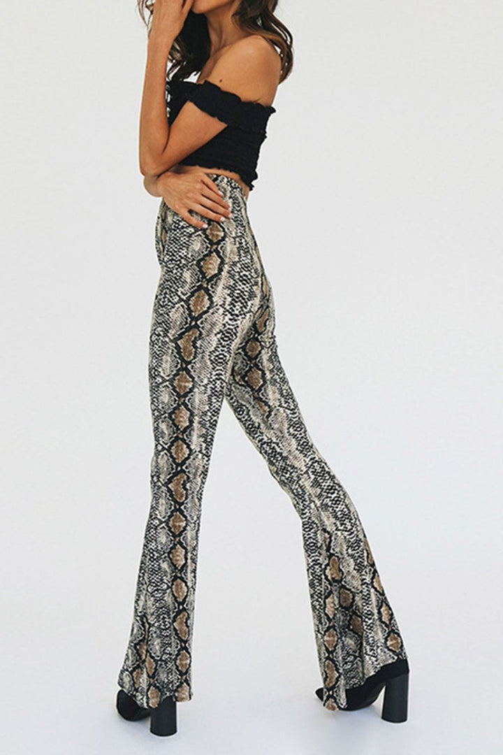 Snakeskin Print Flare Pants - Runway Frenzy 