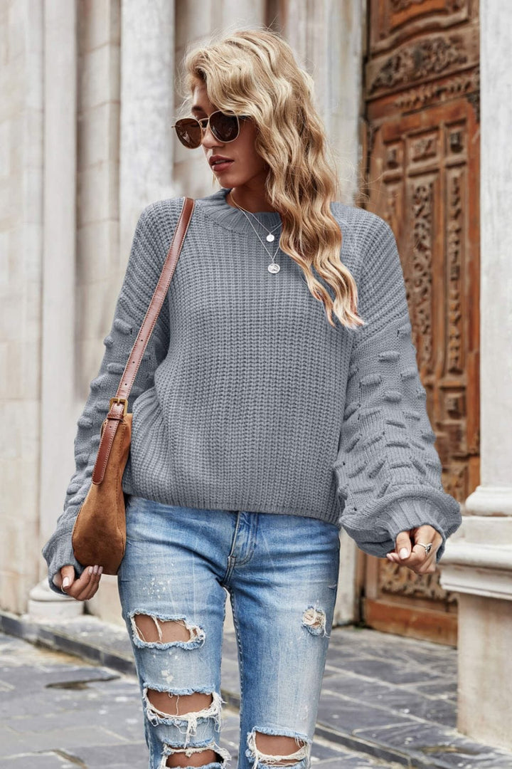 Weekend Style Rib-Knit Dropped Shoulder Sweater - Runway Frenzy 