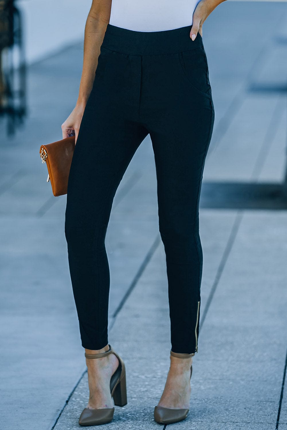 Zipper Ankle High Waist Skinny Pants - Runway Frenzy 