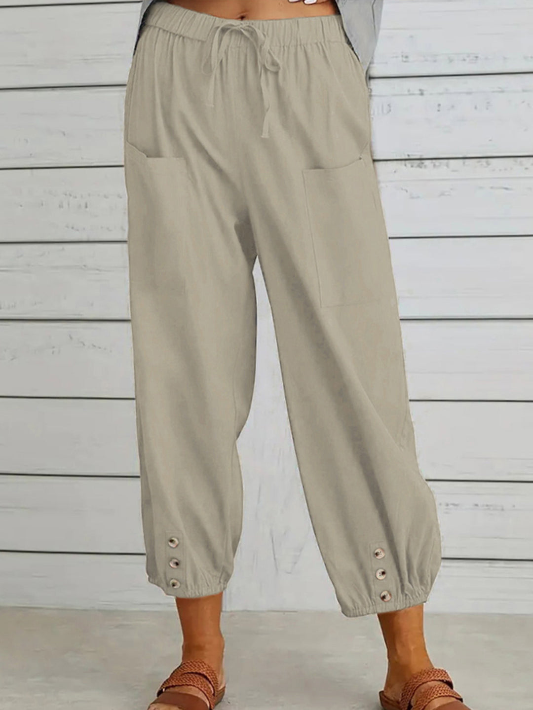 Decorative Button Cropped Pants - Runway Frenzy