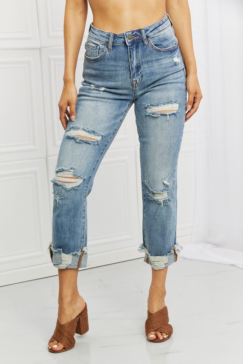 RISEN Full Size Leilani Distressed Straight Leg Jeans - Runway Frenzy 