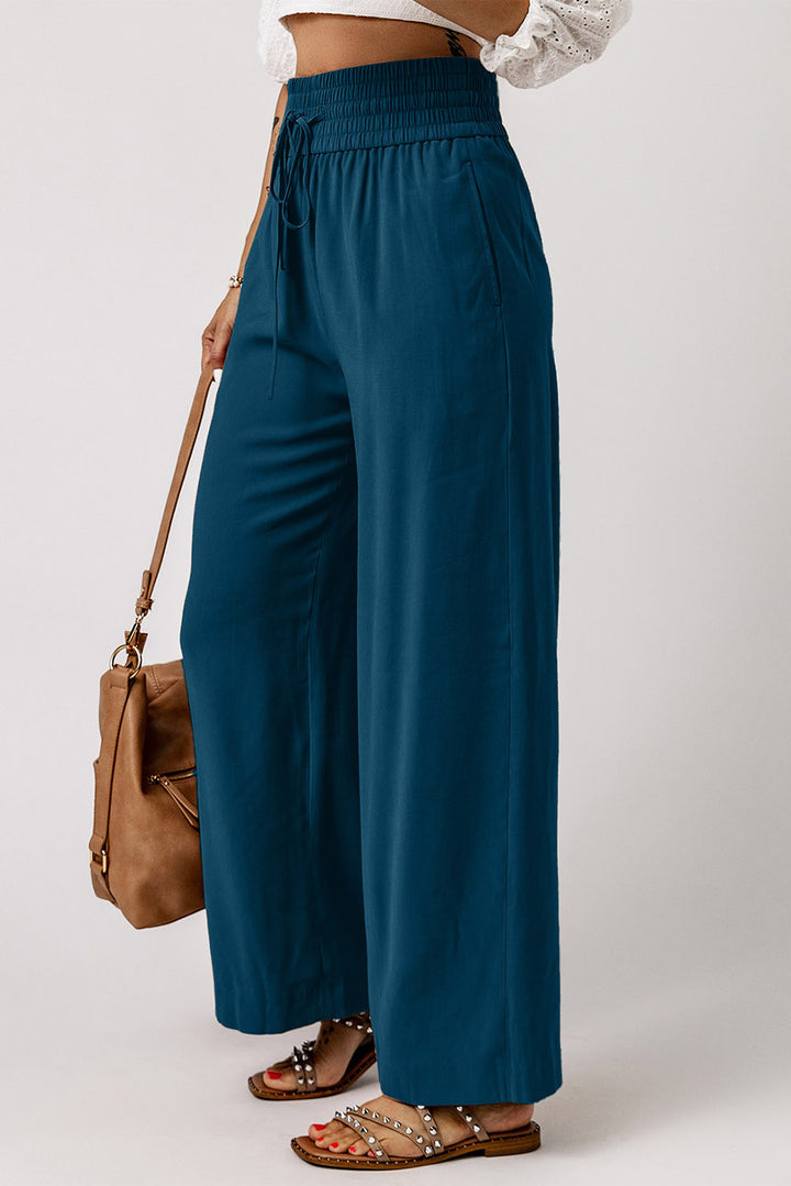 Drawstring Smocked Waist Wide Leg Pants - Runway Frenzy