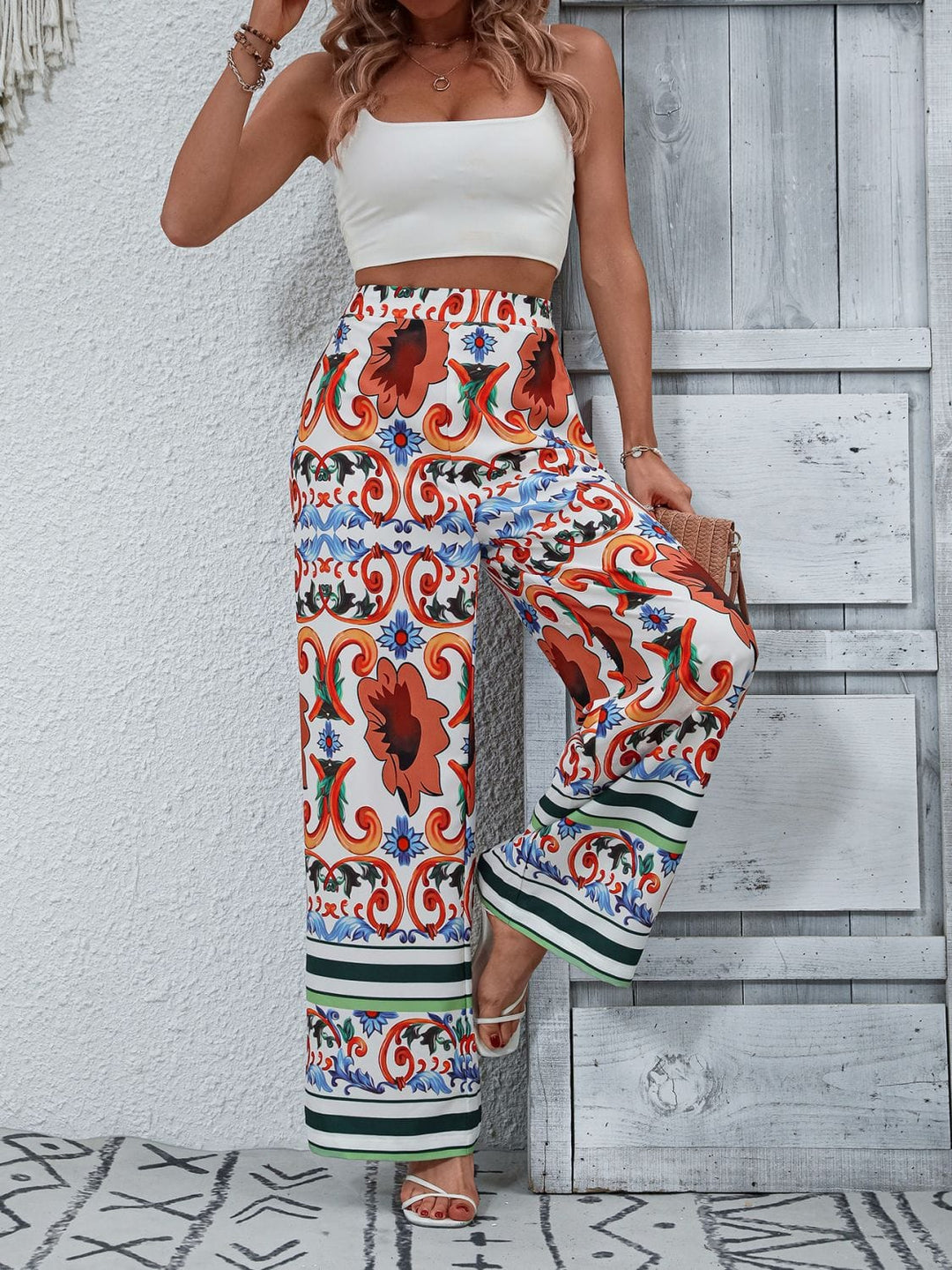 Printed High-Rise Wide Leg Pants - Runway Frenzy 