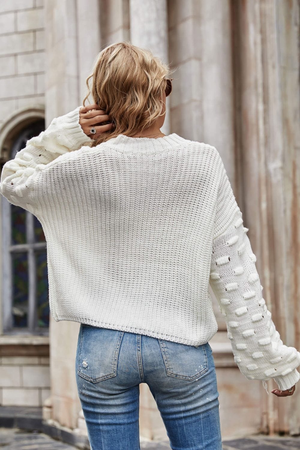 Weekend Style Rib-Knit Dropped Shoulder Sweater - Runway Frenzy 