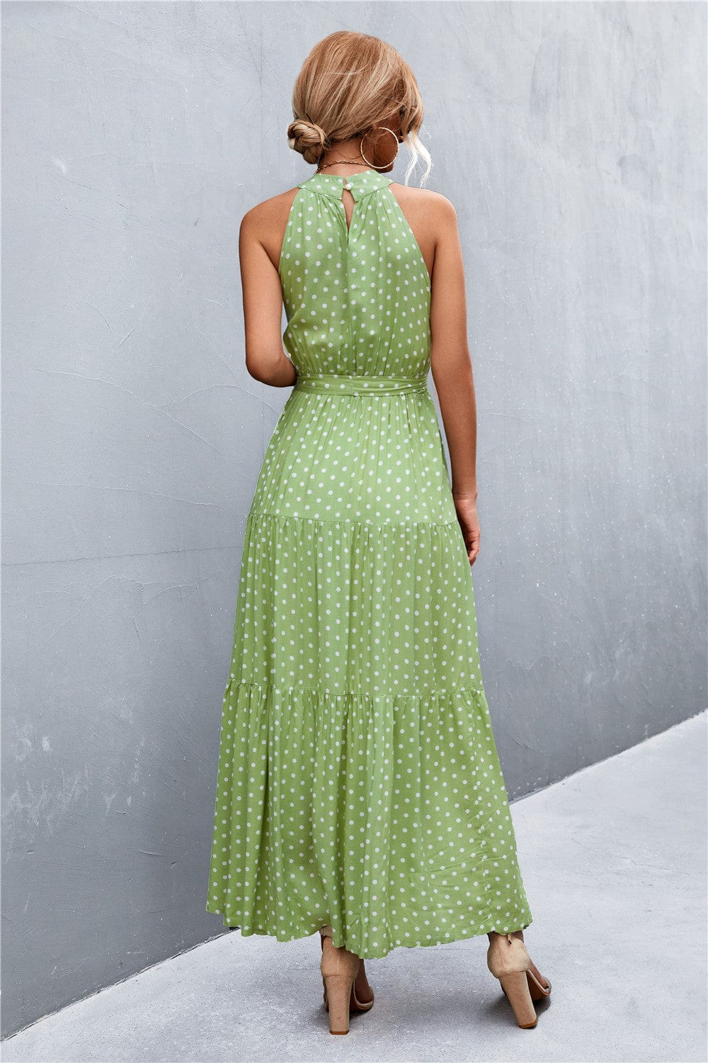 Printed Sleeveless Tie Waist Maxi Dress - Runway Frenzy 