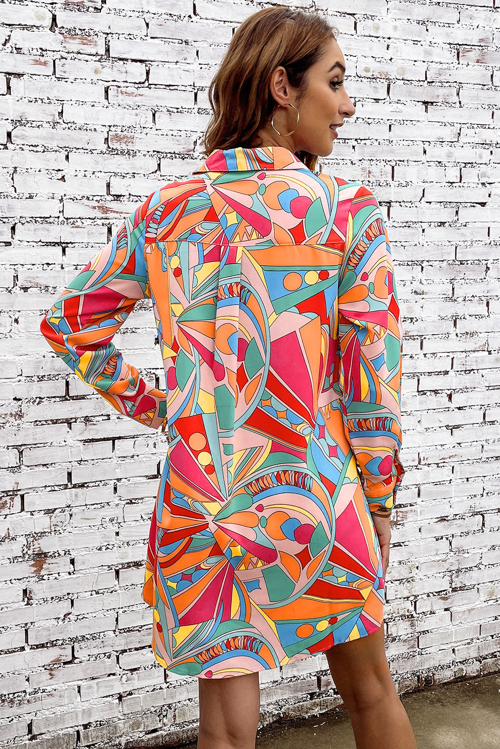 Multicolored Long Sleeve Shirt Dress - Runway Frenzy 