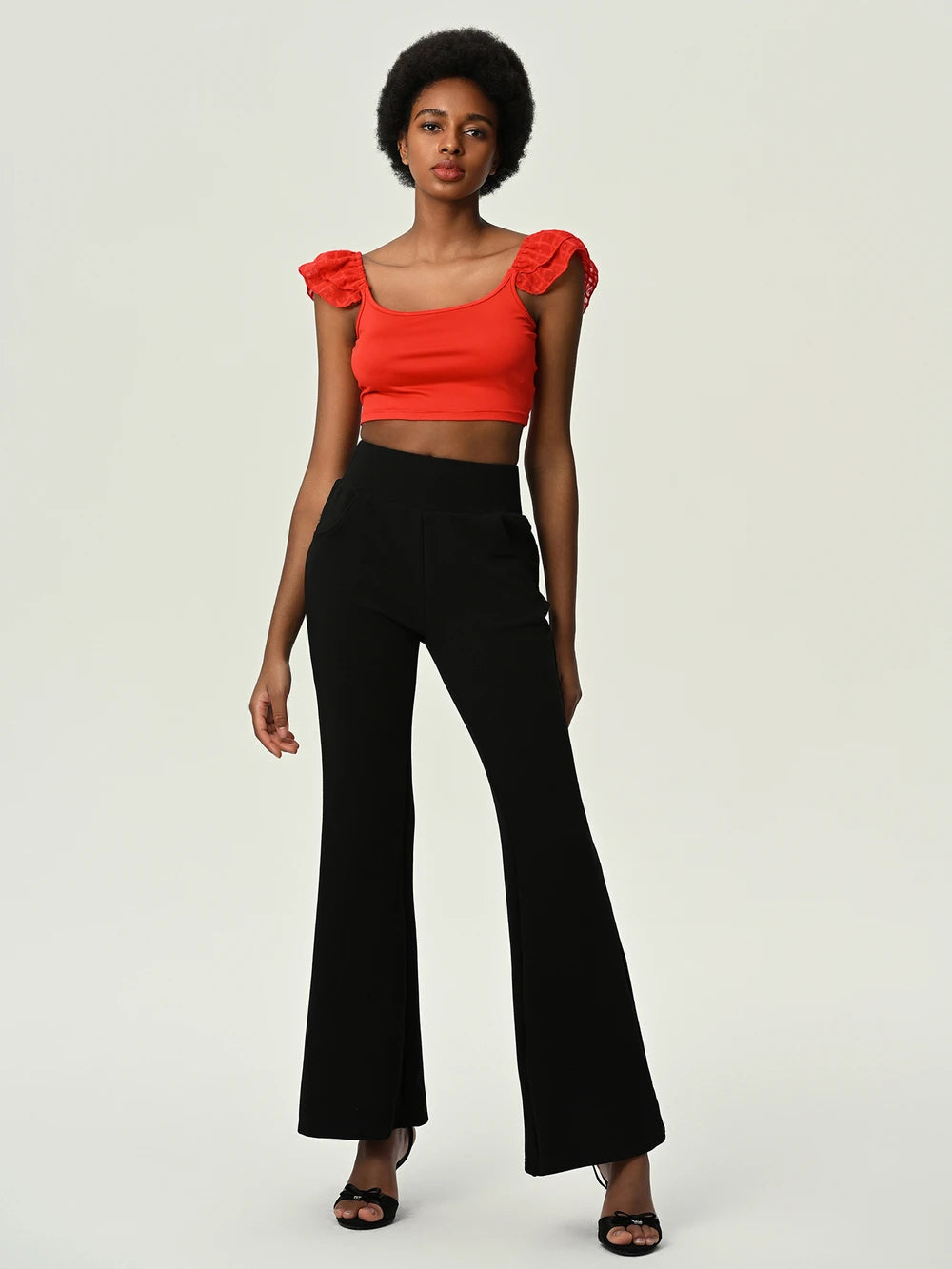 High Waist Flare Leg Pants with Pockets - Runway Frenzy 