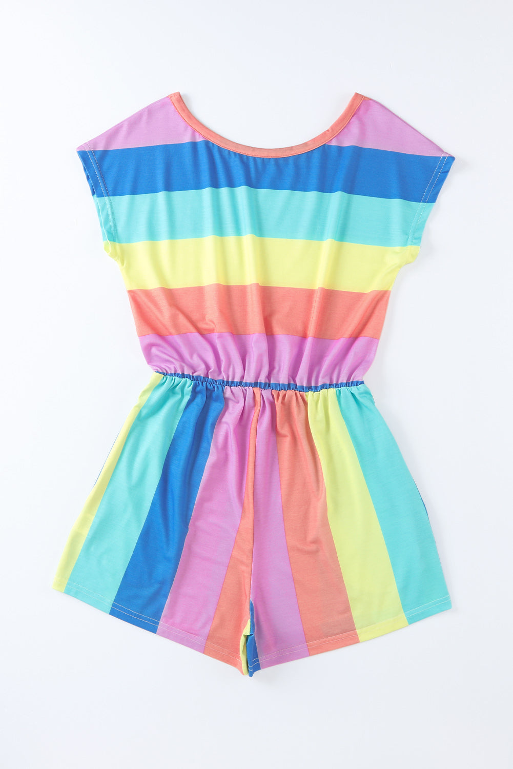 Multicolored Stripe Round Neck Romper - Runway Frenzy 