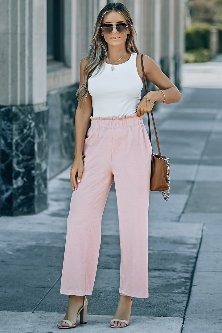 Paperbag Wide Leg Pants with Pockets - Runway Frenzy 