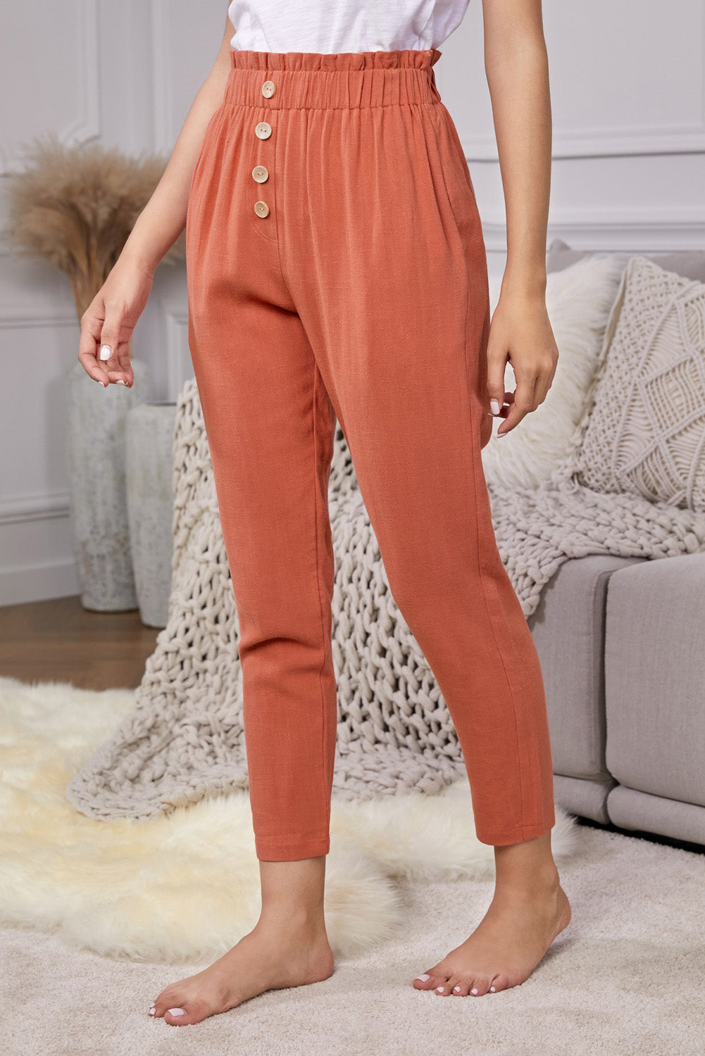 Linen Blend Pocketed Pants - Runway Frenzy 