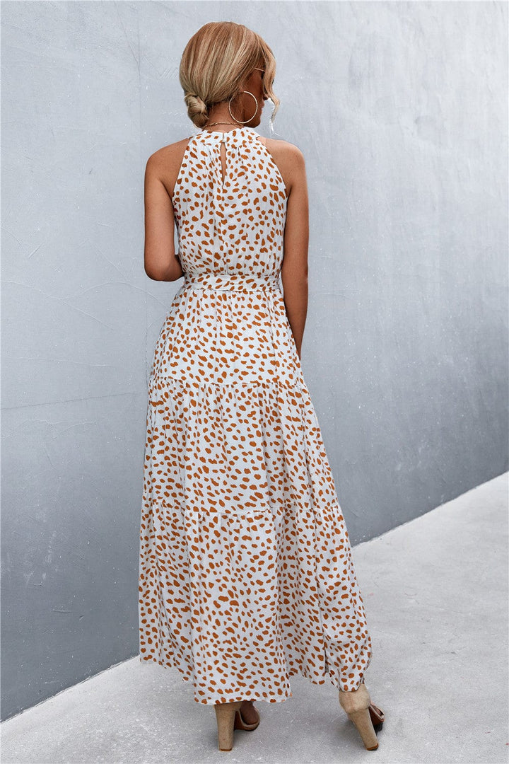 Printed Sleeveless Tie Waist Maxi Dress - Runway Frenzy 