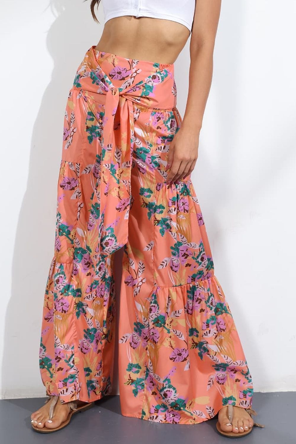 Printed High-Rise Tied Culottes - Runway Frenzy 