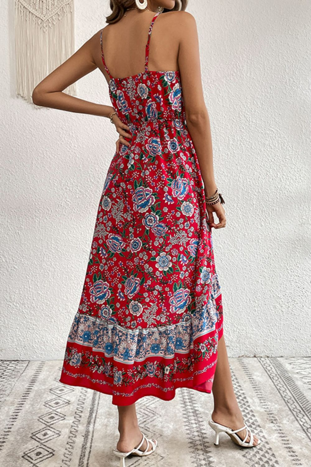 Bohemian Decorative Button Spaghetti Strap Dress - Runway Frenzy