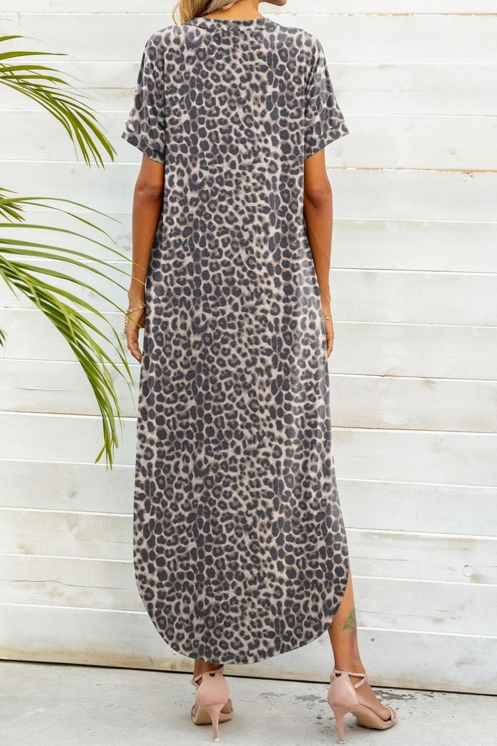 Printed V-Neck Curved Hem Dress - Runway Frenzy