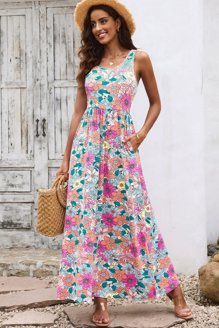 Round Neck Sleeveless Maxi Dress with Pockets - Runway Frenzy 