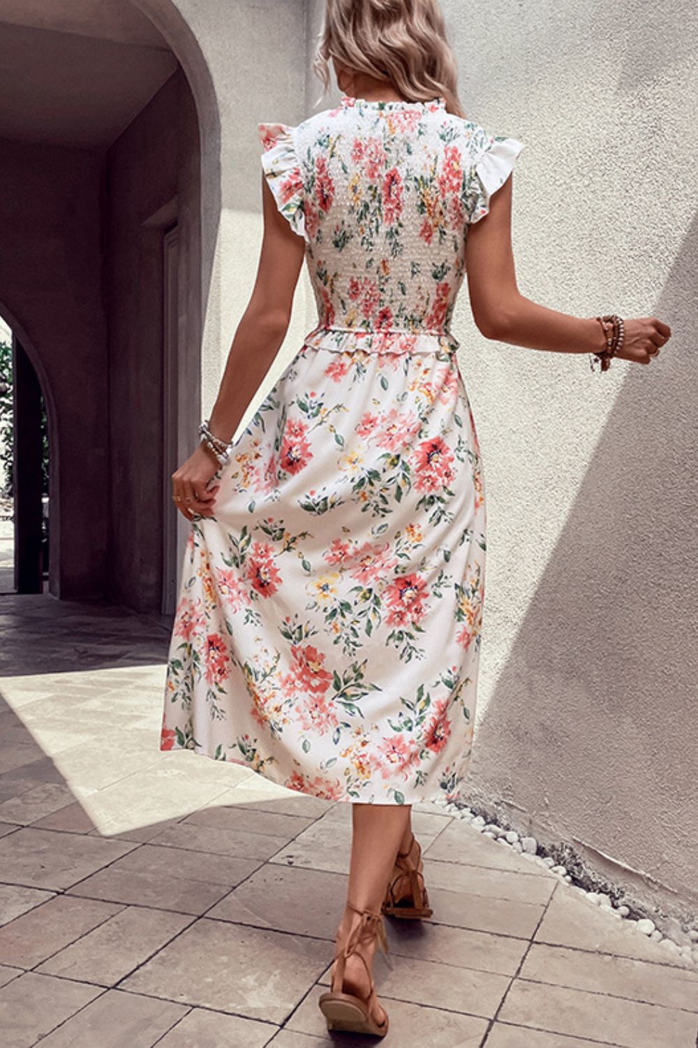 Floral Smocked Butterfly Sleeve Slit Dress - Runway Frenzy