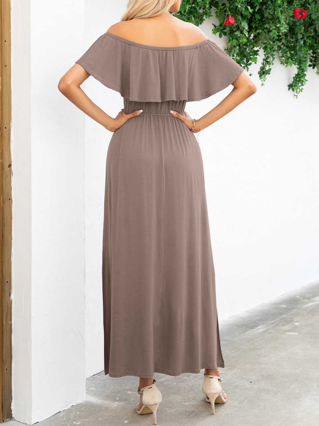 Off-Shoulder Slit Maxi Dress - Runway Frenzy 