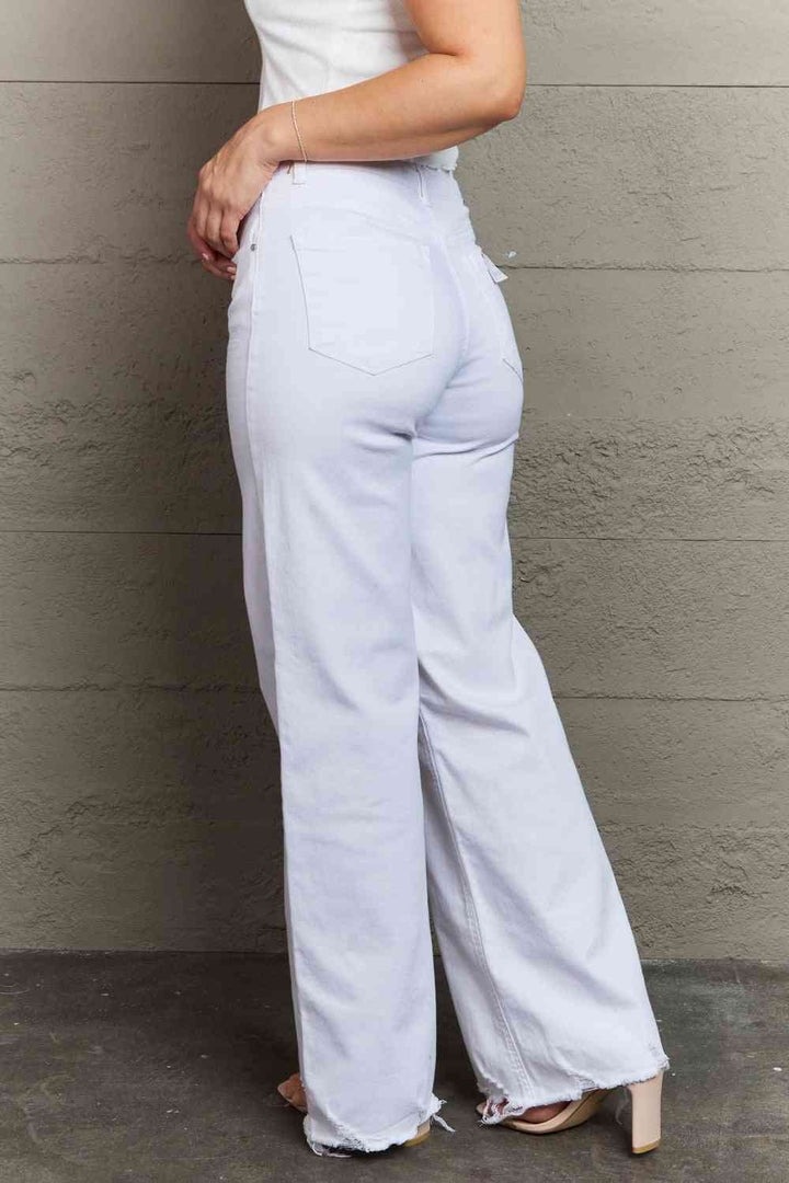 RISEN Raelene Full Size High Waist Wide Leg Jeans in White Trendsi