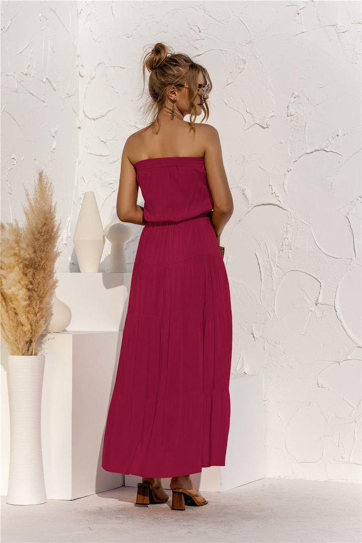 Strapless Tie Waist Tiered Maxi Dress - Runway Frenzy 