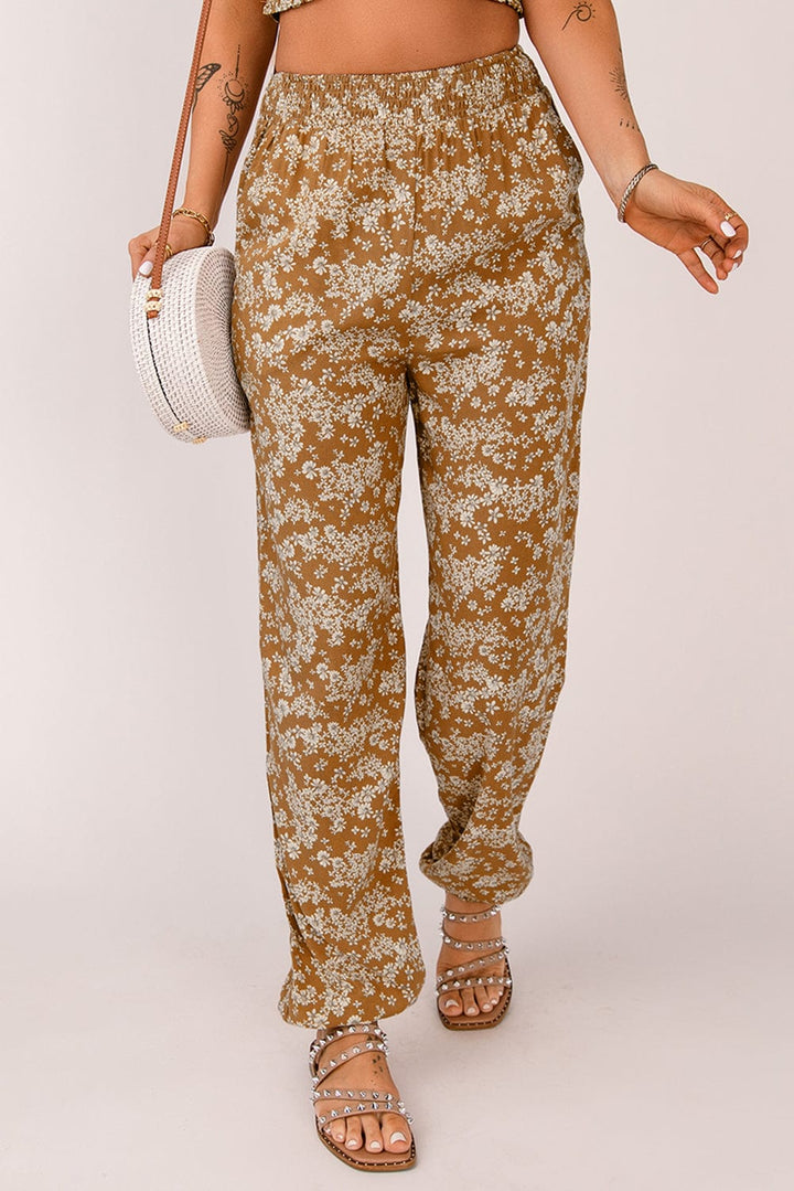 Floral Smocked Waist Pants - Runway Frenzy