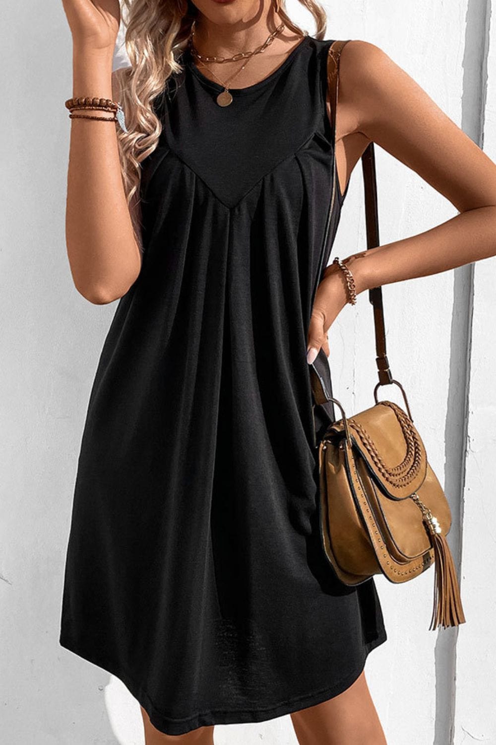 Round Neck Sleeveless Mini Dress - Runway Frenzy 