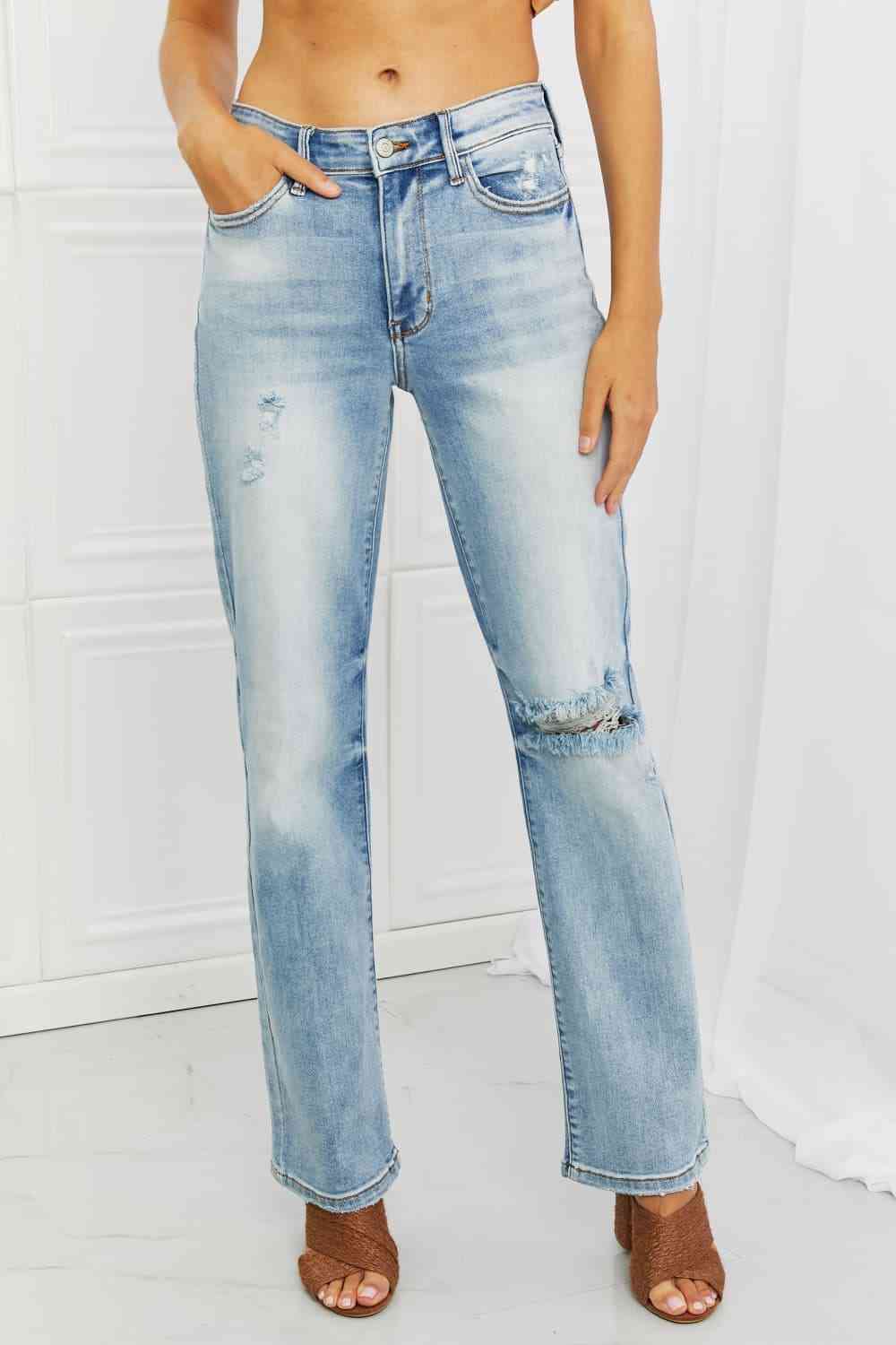 Judy Blue Natalie Full Size Distressed Straight Leg Jeans Trendsi