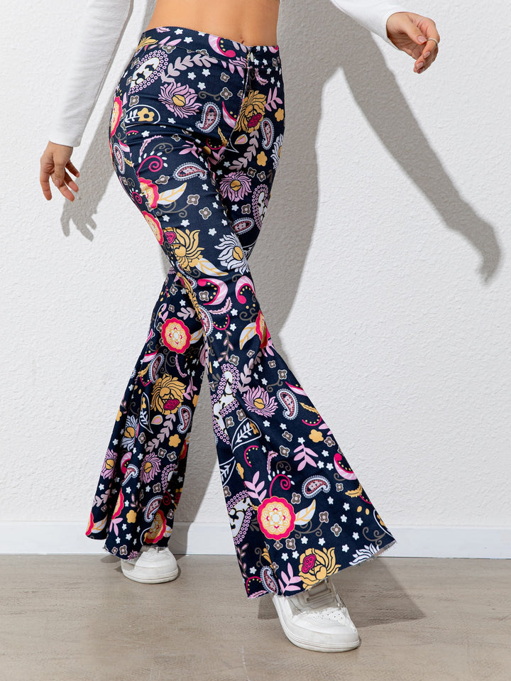 Floral High Waist Flare Leg Pants - Runway Frenzy