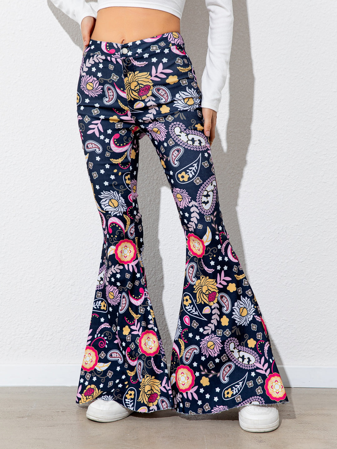 Floral High Waist Flare Leg Pants - Runway Frenzy