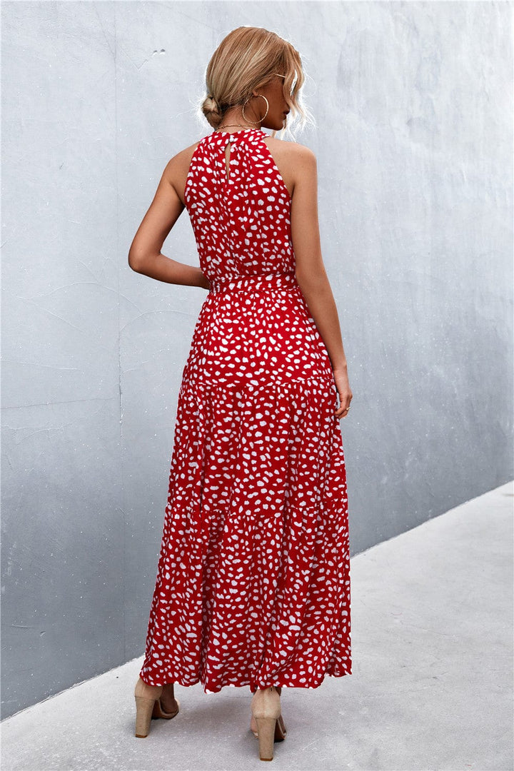 Printed Sleeveless Tie Waist Maxi Dress - Runway Frenzy 