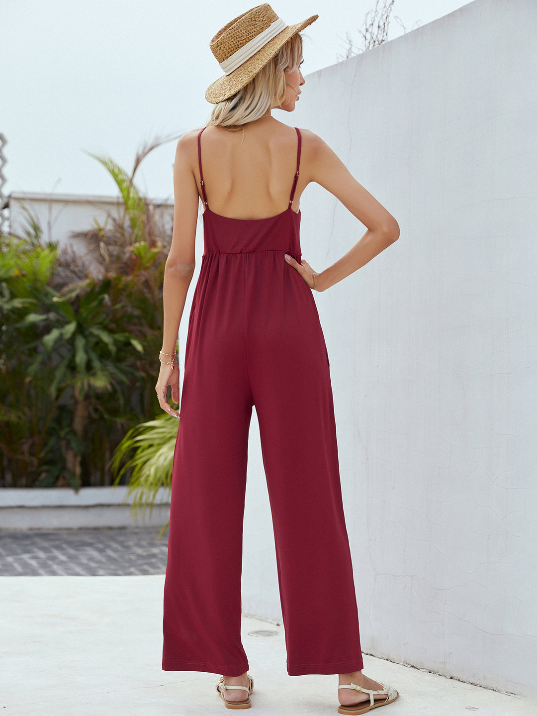 Adjustable Spaghetti Strap Jumpsuit with Pockets - Runway Frenzy