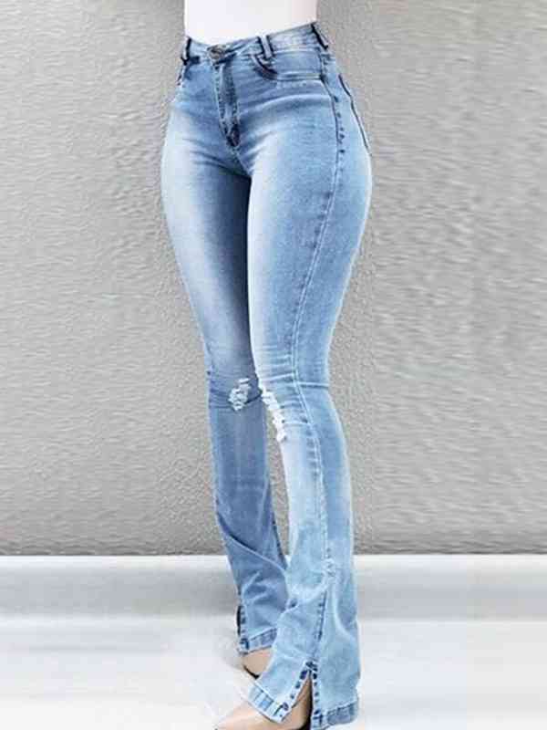 Buttoned Slit Jeans Trendsi