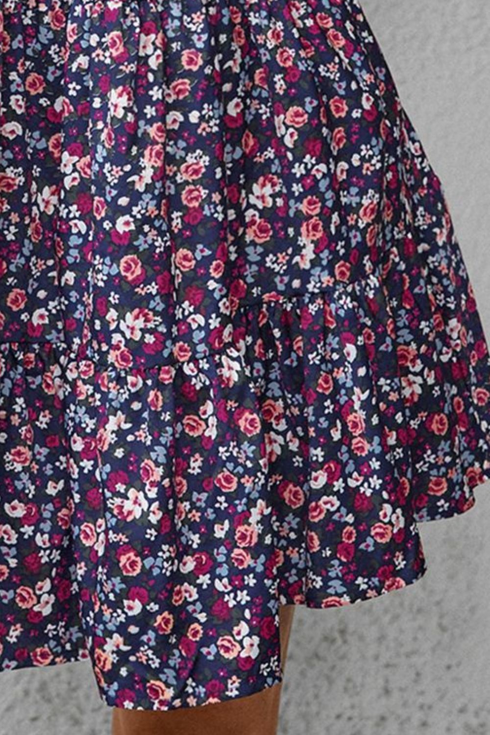 Floral Round Neck Flounce Sleeve Dress - Runway Frenzy