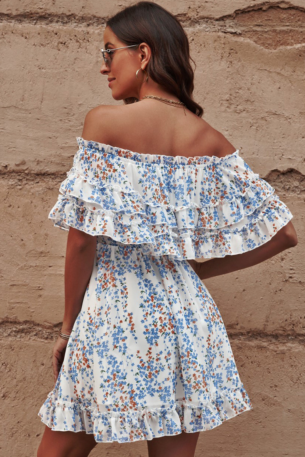 Floral Off-Shoulder Ruffle Hem Dress - Runway Frenzy