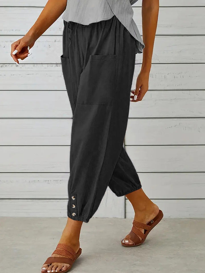 Decorative Button Cropped Pants - Runway Frenzy